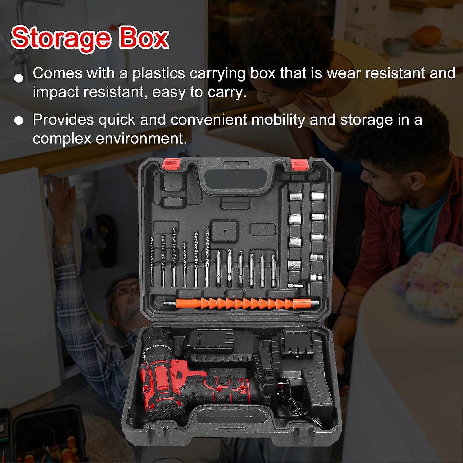 21V 3in1 Electric Drill Set, 2 Speed, 25 Torque Gears, LED Light