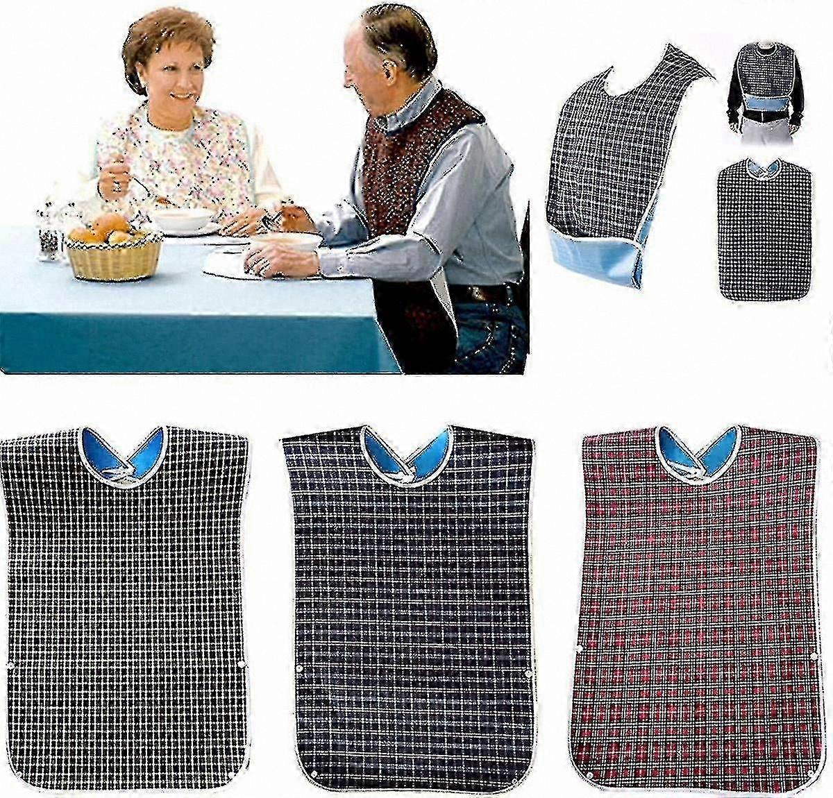 Reusable Large Bibs for Adults with Crumb Catcher - 3 Pack Waterproof Dining Bibs