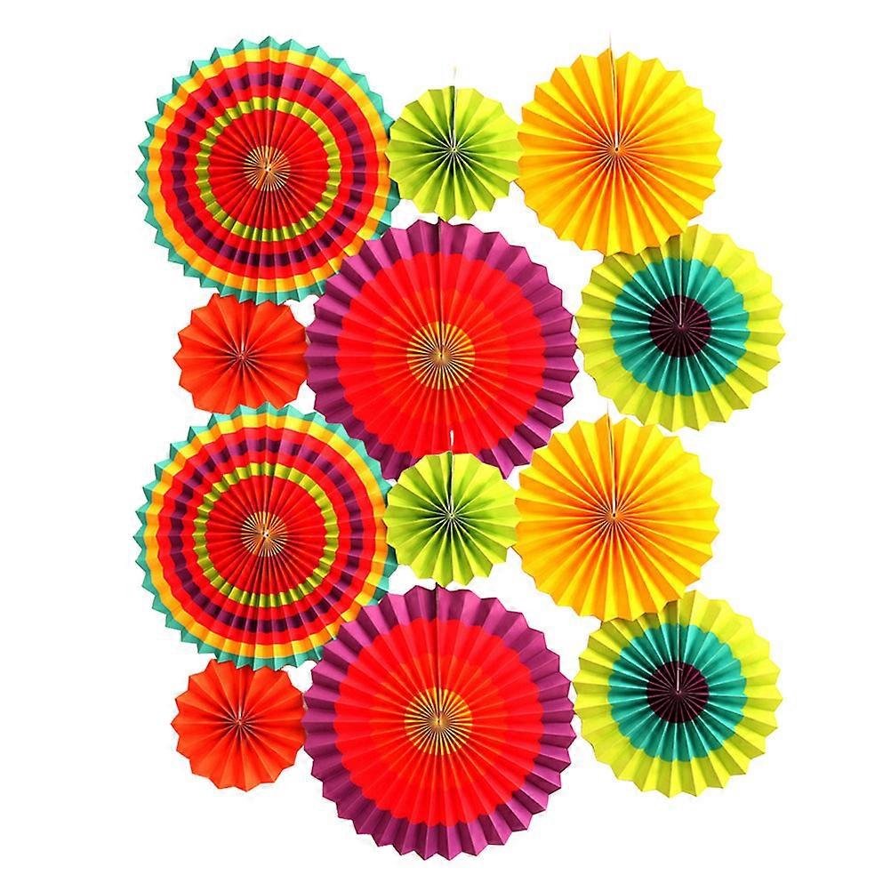 Assorted Color Paper Fan Flower Set Decorative Fans for Parties Weddings and Events 12pcs