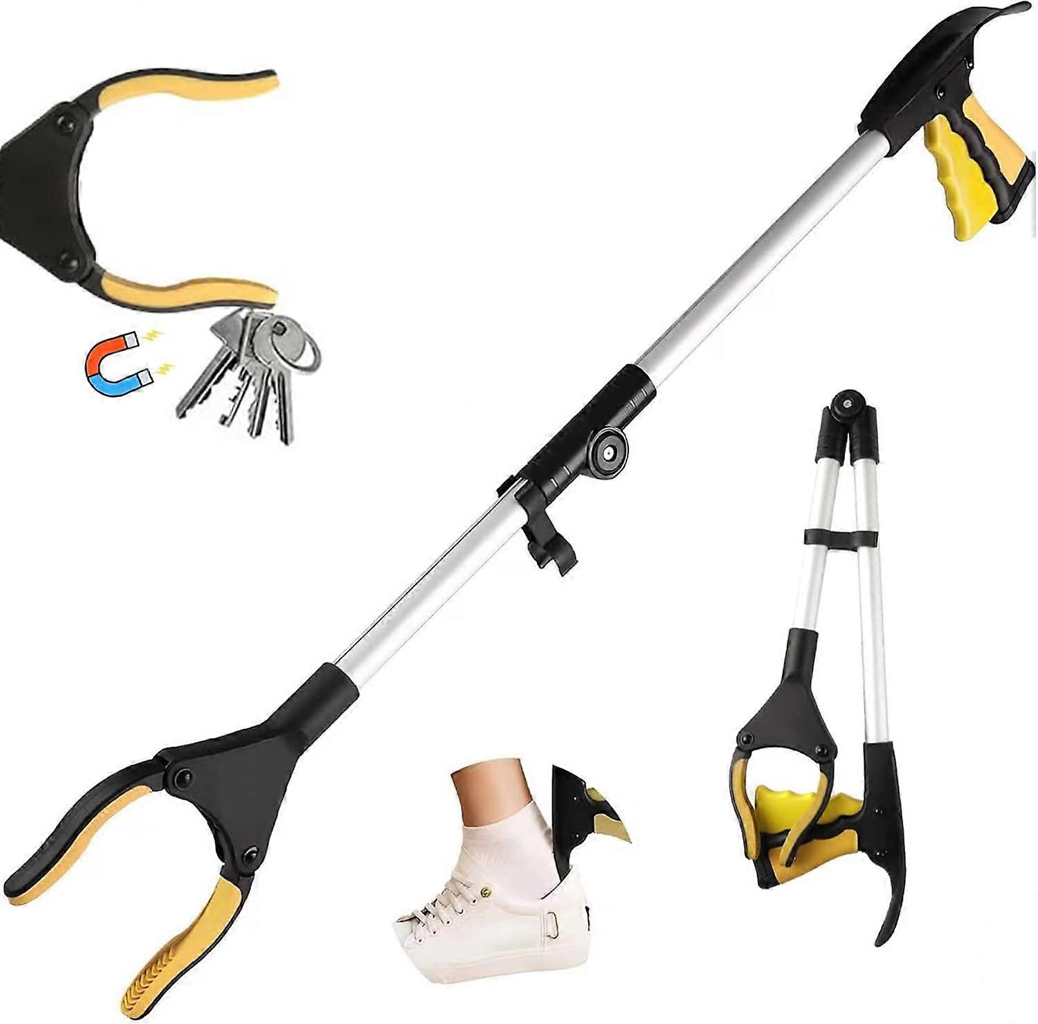 Trash picker, sanitary tongs, folding trash tongs, yellow, length 81cm