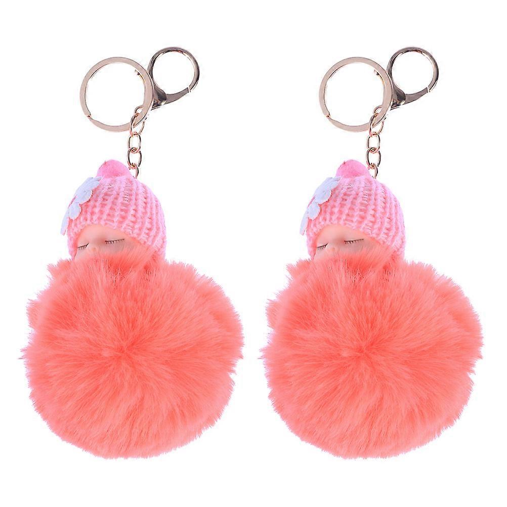 Plush Keychain Pompom Pendant for Decor with 2Pcs Pom Pom Keychain