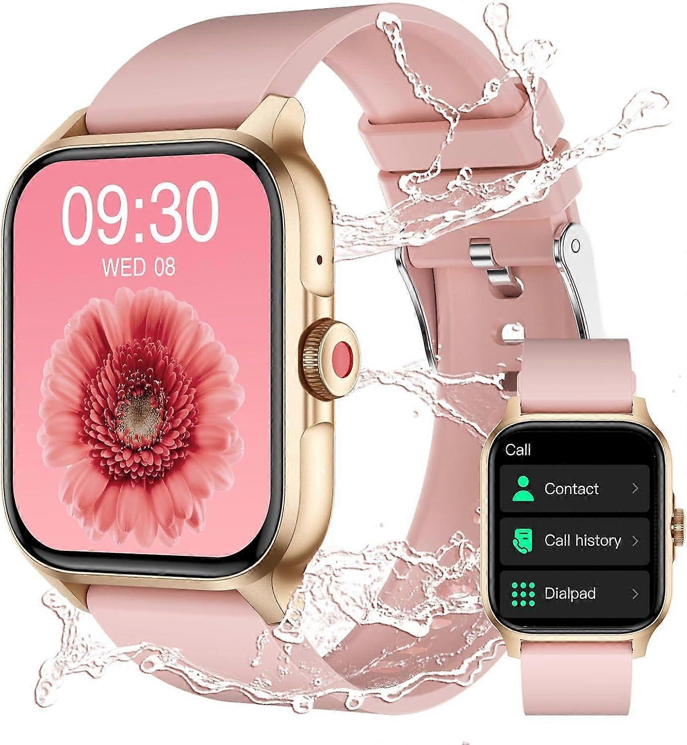1.85 Inch Touchscreen Smart Watch, Heart Rate, Sleep Monitor, Pedometer, 100+ Sports Modes for Men and Women, Android iOS Support(Pink)