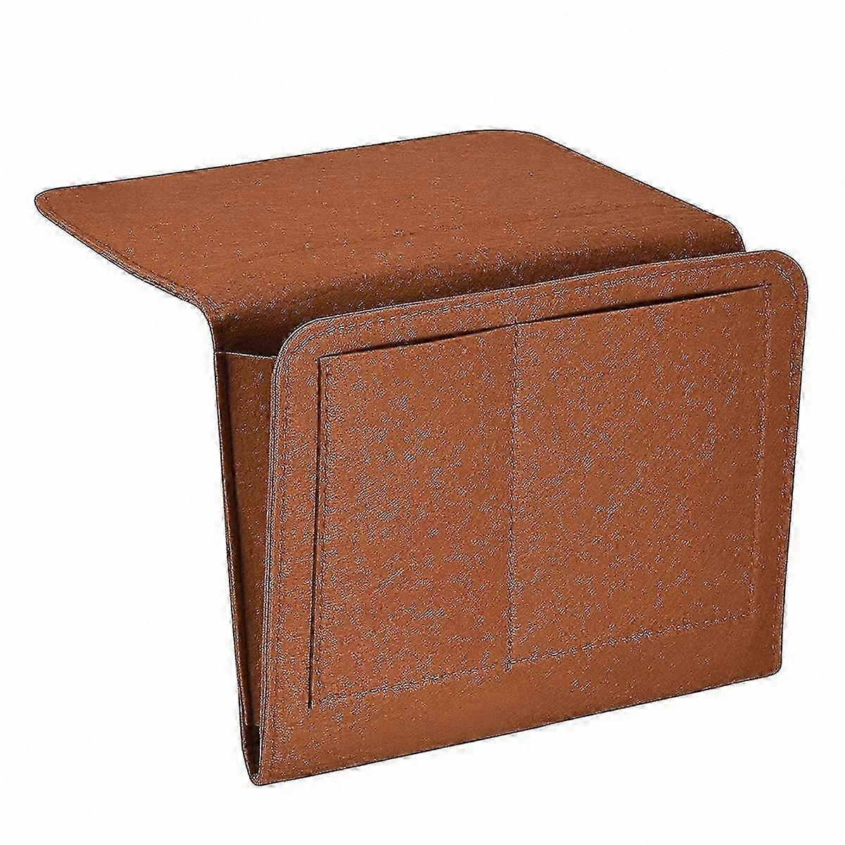 Soft Felt Bedside Storage Organizer with 5 Pockets, Hanging Brown Bed Caddy for Bedroom Essentials