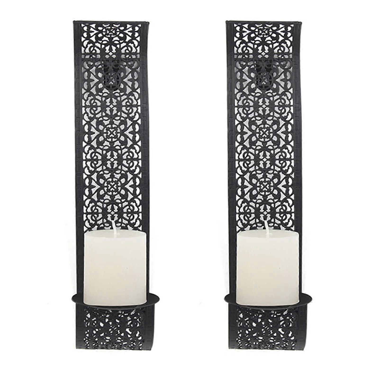 Wall Candle Holders 2-Pack Wall-Mount Pillar Candle Holders Black Shelving Solution For Room Decor