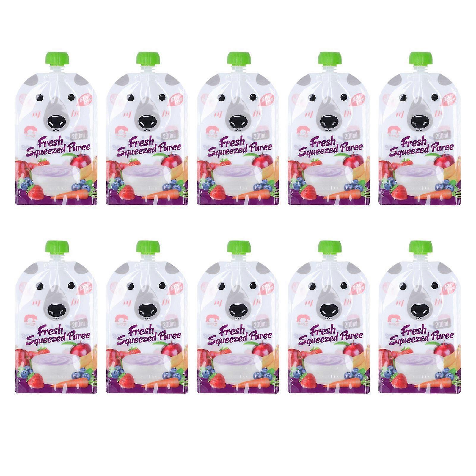 10 Pcs Reusable Food Pouch 200ml Refillable Portable Squeeze Baby Food Storage Bag for Fruit Puree