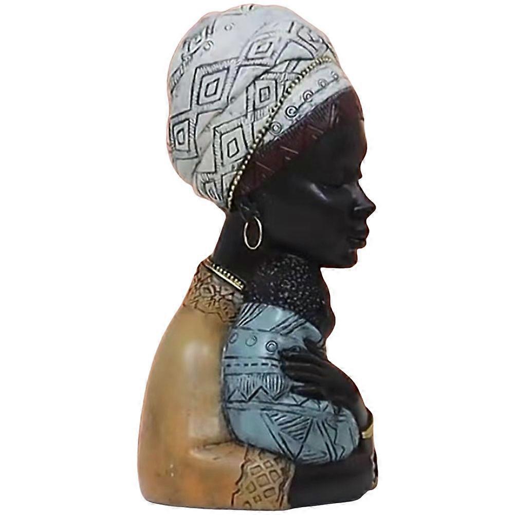 Resin African Mother and Son Sculpture for Decor 2Pcs Desktop Figurine