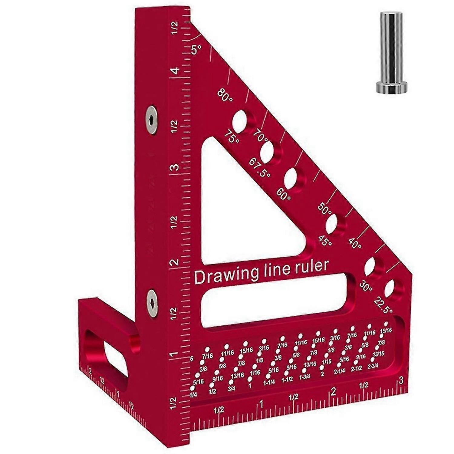 Woodworking Carpenter Square Hole Scribing Ruler Measuring Ruler with Angle Pin Construction Precisi