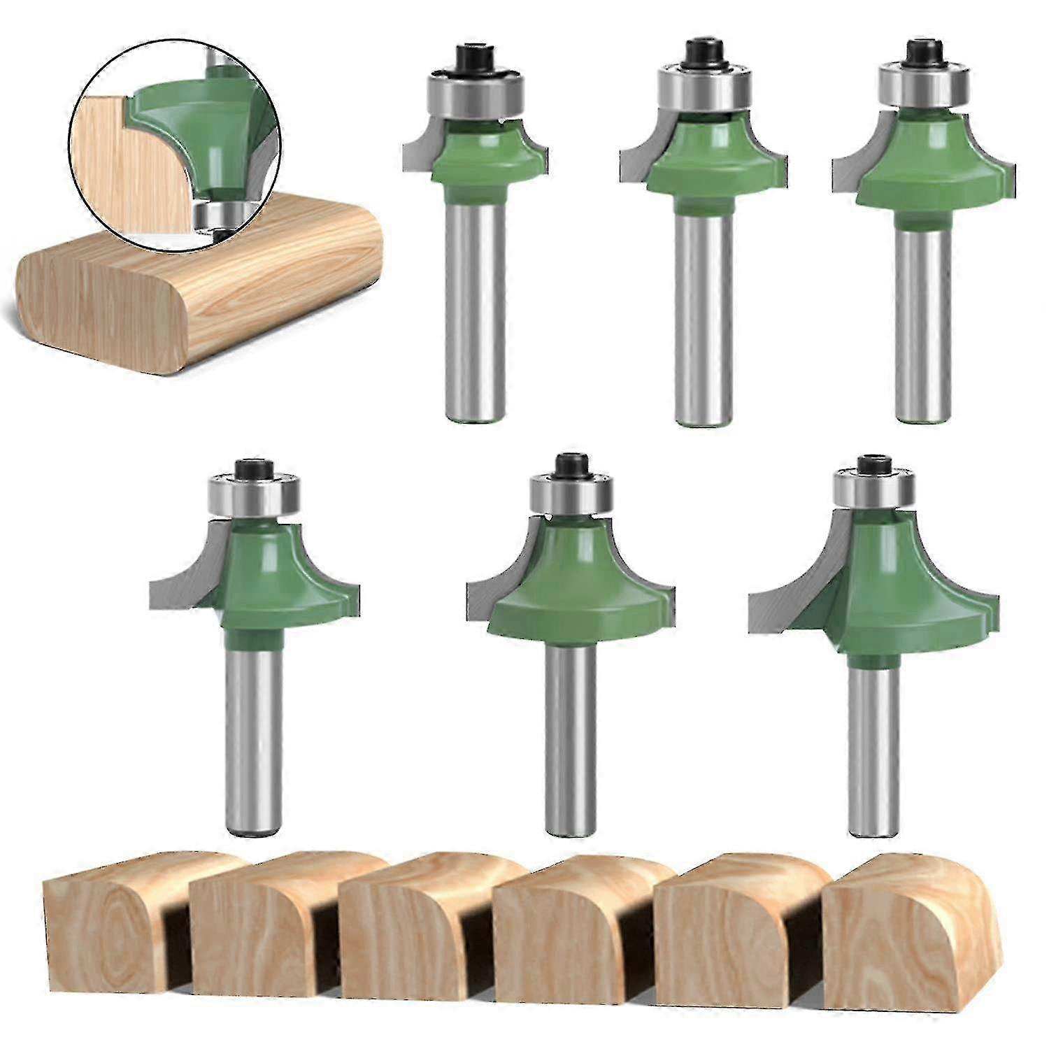 Set Of 6 Wood Router Bits 8 Mm, Quarter Round Milling Cutter With 8 Mm Shank, Wood Router Bits, Rounded Grooving Cutter For Woodworking (6)
