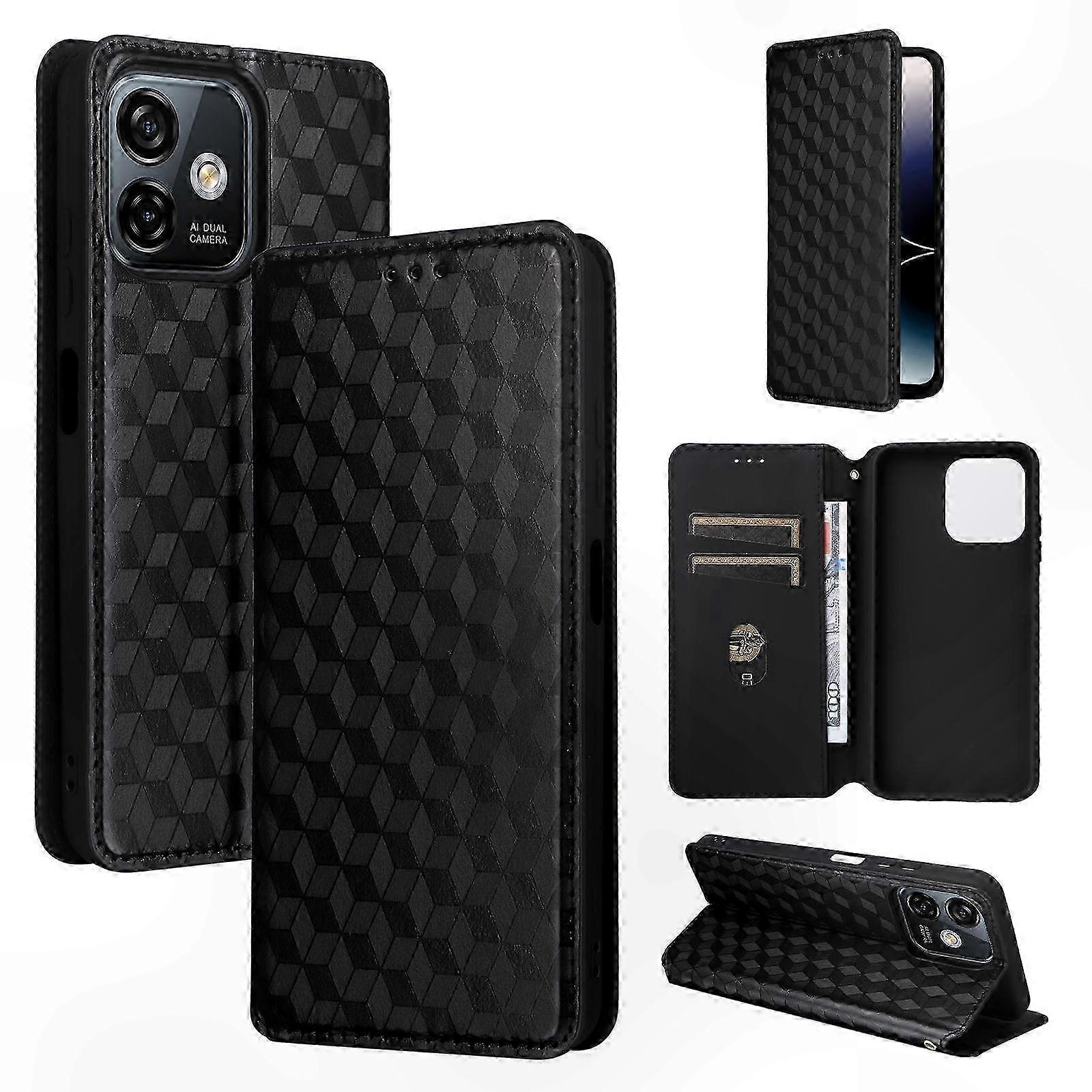 Textured Leather Smartphone Case with Flip Design and Cubic Grid Pattern for Enhanced Protection
