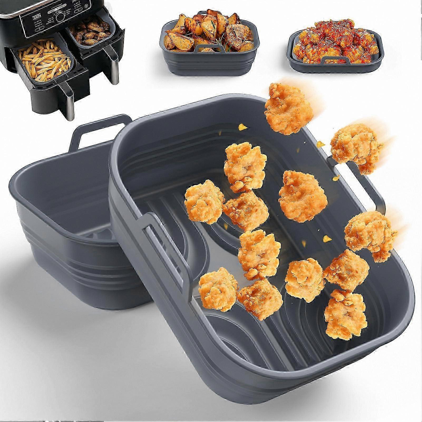 2 Pack Foldable Silicone Molds for Dual Zone Air Fryer Accessories, Compatible with Multiple Models