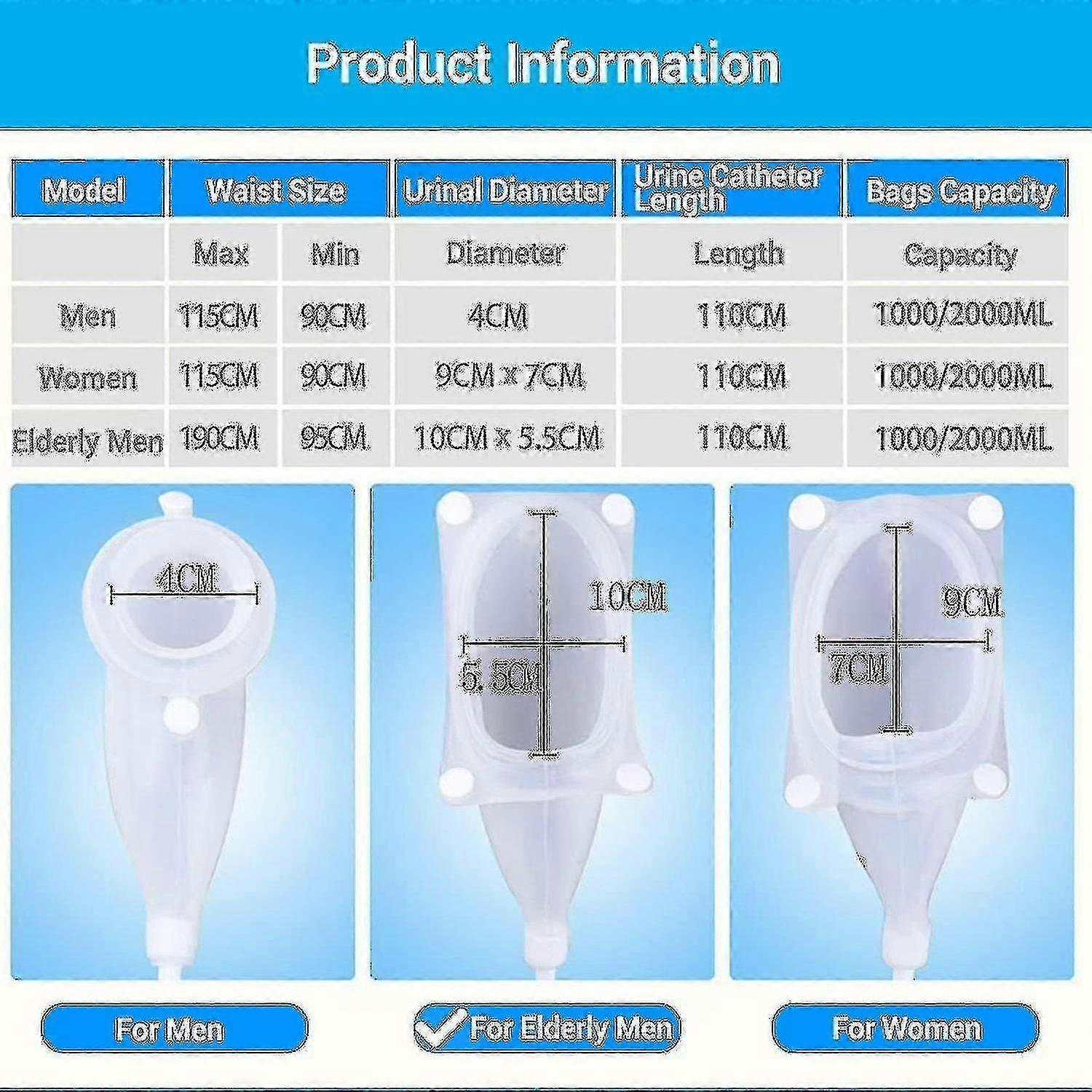 جامع بول من السيليكون، 3 أنواع مع كيسين لقسطرة البول للرجال وكبار السن - جيد