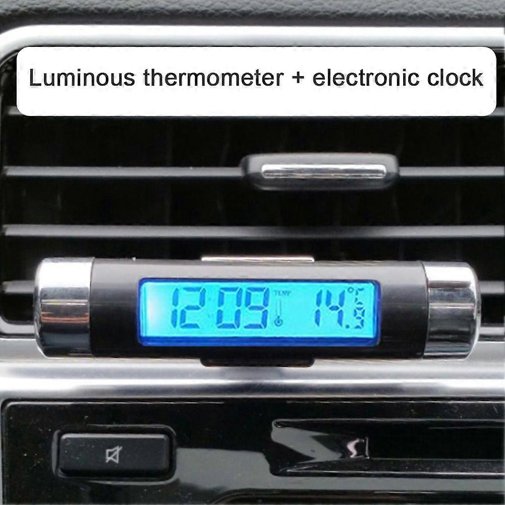 Car Clock Thermometer Barrel Shaped LCD Display Air Vent Clip On LED Car Digital Clock Thermometer