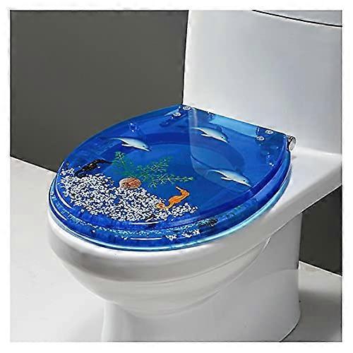 Ocean Series Resin Toilet Seat With Cover, HeavyDuty SlowClose, Seashells And Sands, Universal Fit For U/V/O Toilets