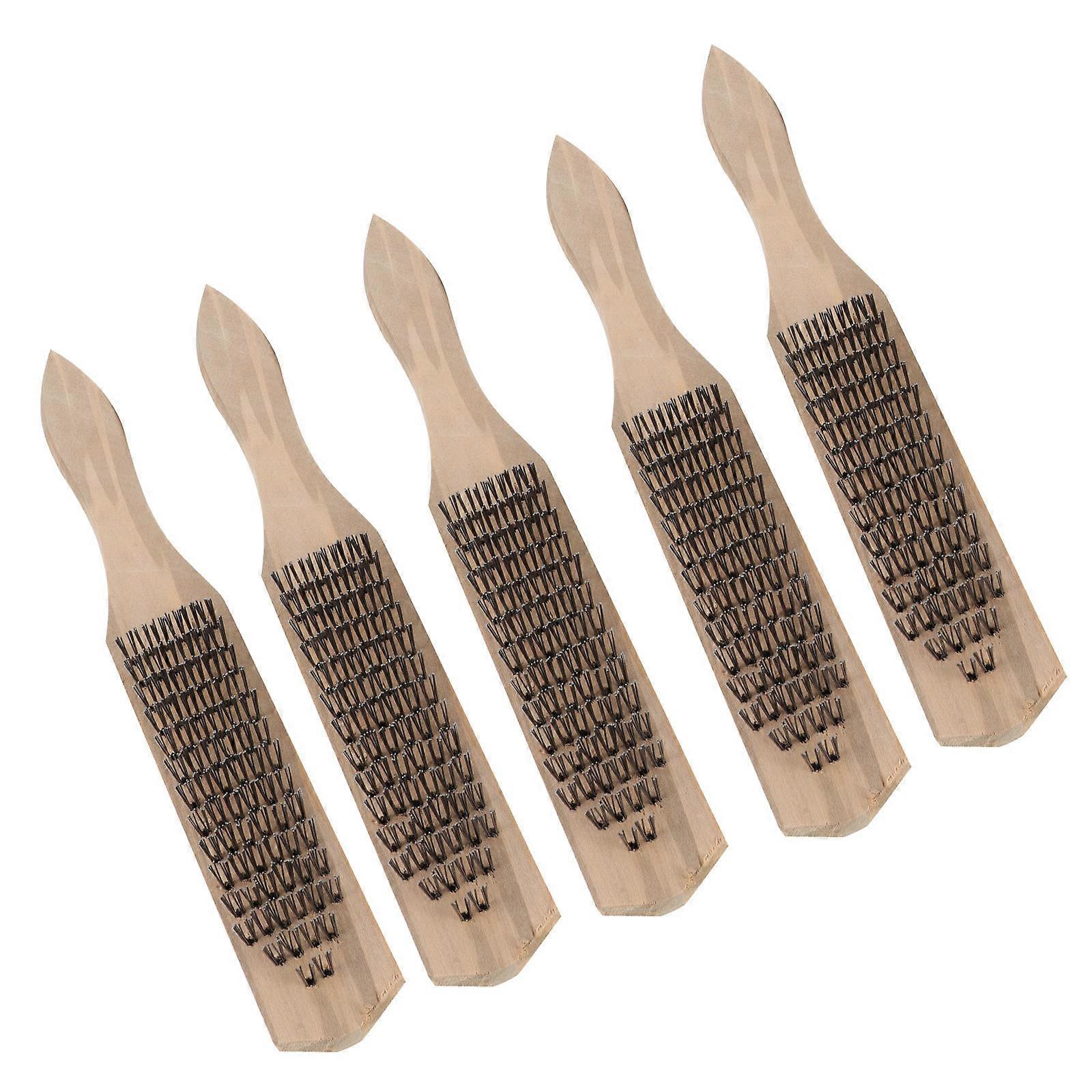 Wire Brushes For Cleaning 5Pcs Wooden Handle Rust Removal Tools Daily Maintenance Work Beige Rectangular Handle