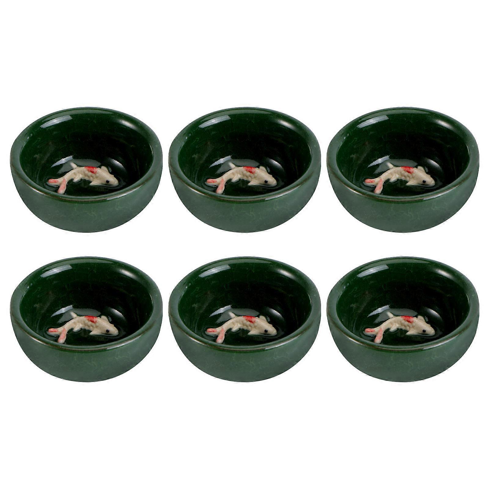 Ceramic Ice Crack Cup Dark Green Tea Cup for Drinking 3Sets Set