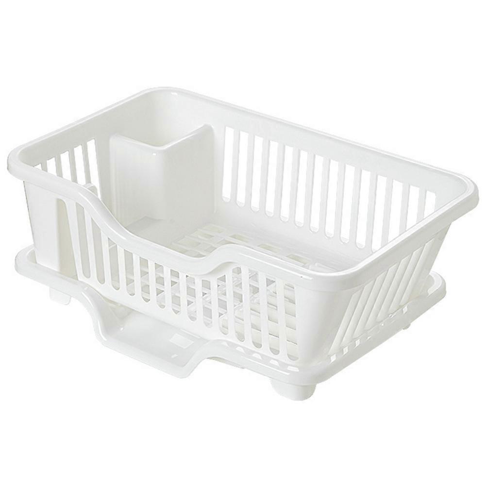 2-Piece Plastic Dish Drying Rack Set Drainer with Drainboard and Utensil Holders Kitchen Dish Drain Rack