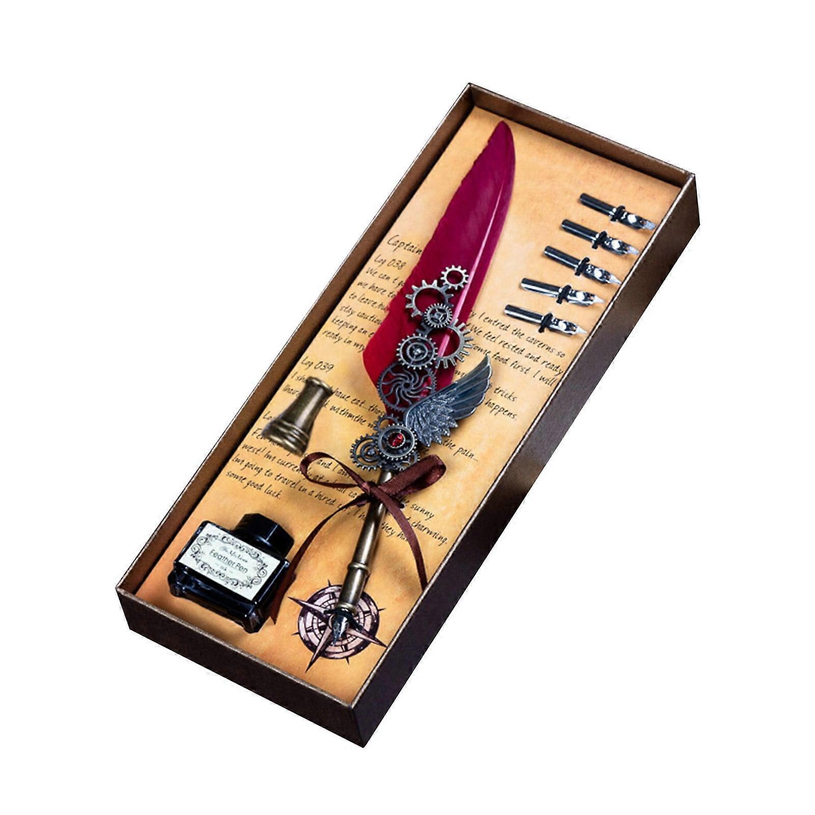 Potrochi Quill Pen and Ink Set with Wax Seal Stamp Kit, 5 Nibs, compatible with calligraphy & dip pen lovers