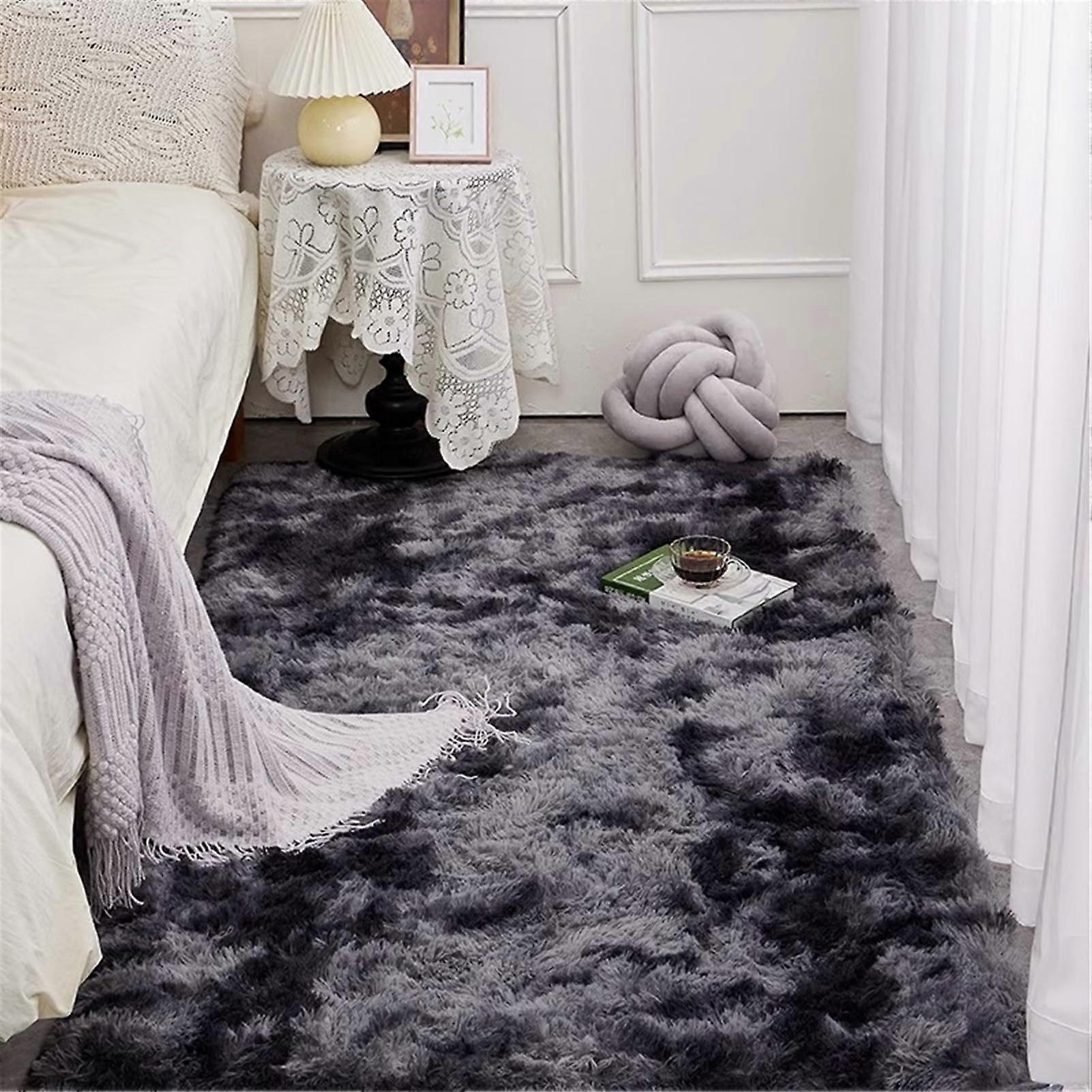 Area Rug For Bedroom Shag Rug Fluffy Plush Indoor Carpet TieDyed Grey 2.6x5.2 Ft 80x160 Cm Kids Room Rug Nursery Rug
