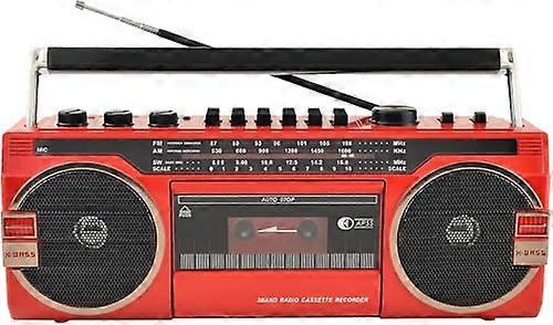 Portable Bluetooth Boombox, Retro Stereo Speaker, Cassette Player, USB/TF Card Music Player And Recorder, 80s Style Red
