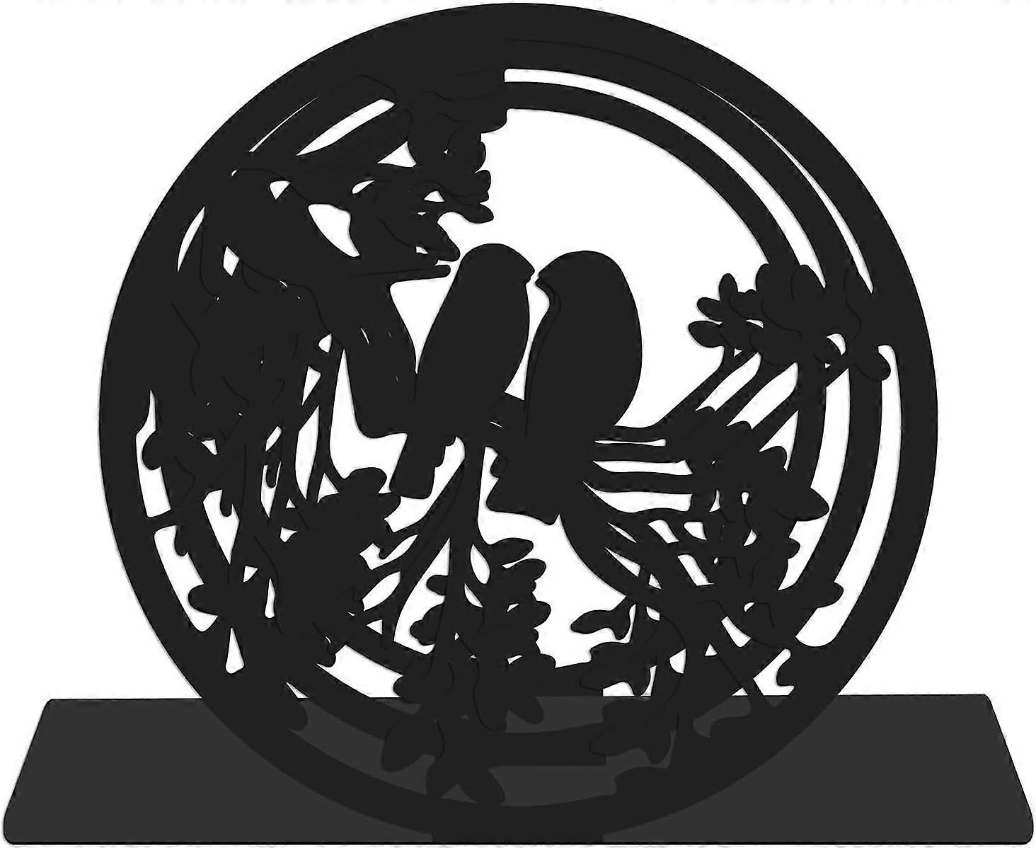 Iron Desktop Paper Organizer File Holder Document Mail Rack for Home Office Electrophoresis Black Bird Pattern 15x17.5x7.5cm