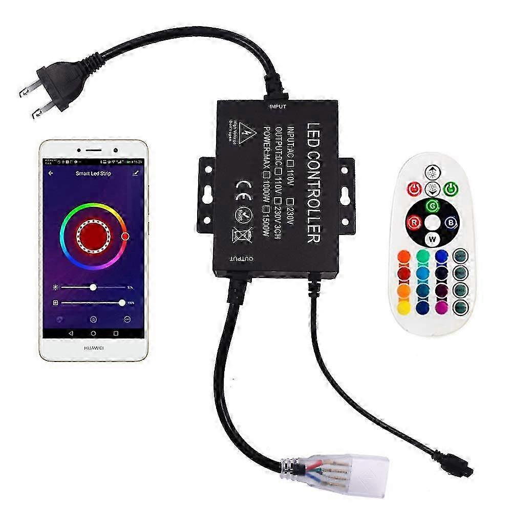 LED Controller 1500W High-Voltage WIFI Color Changing RGB with IR Remote and Music Time APP Control