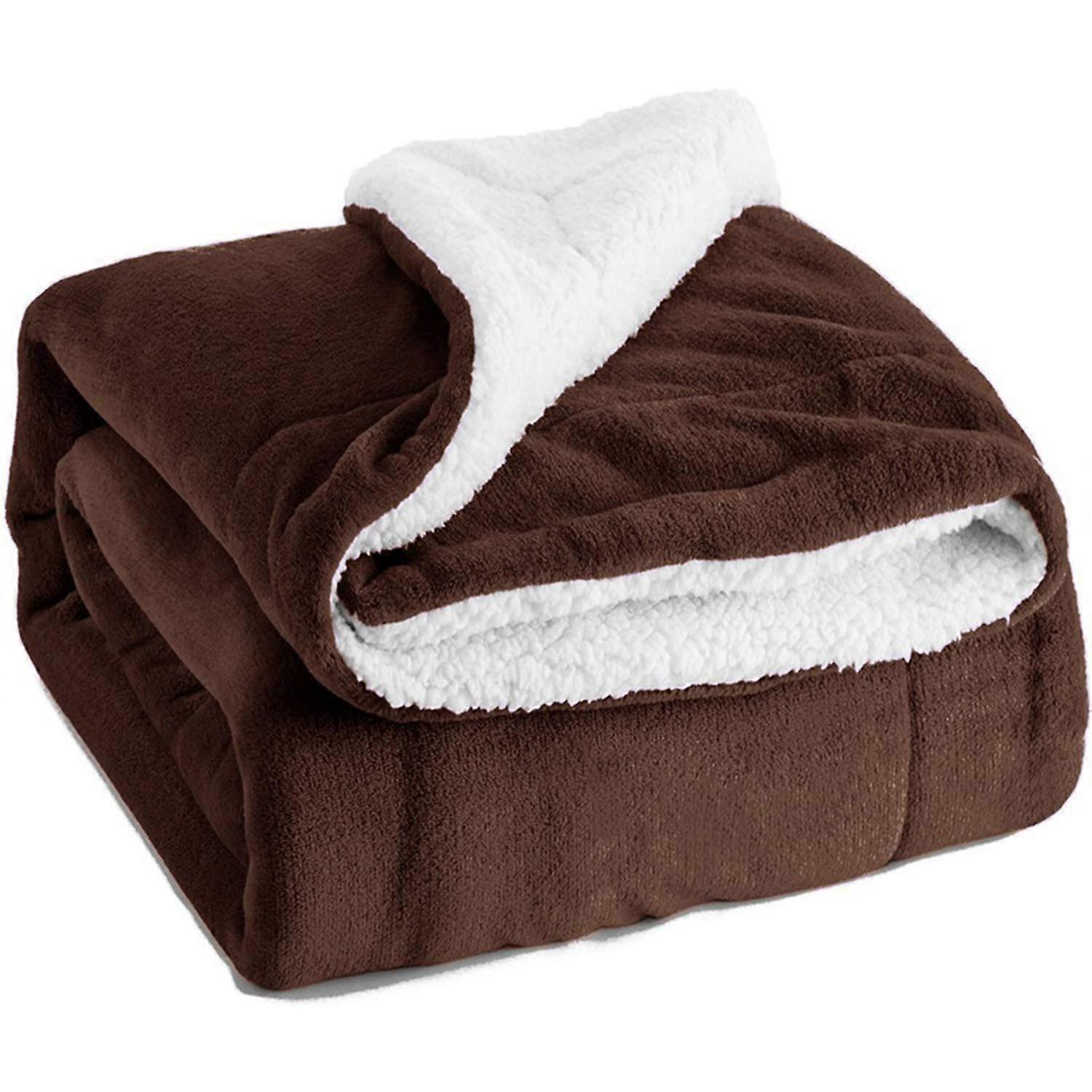 Blankets Woollen Blanket Sherpa Throws Flannel Reversible DoubleFiber Microfiber Solid 130x160cm Brown For Bed And Sofa
