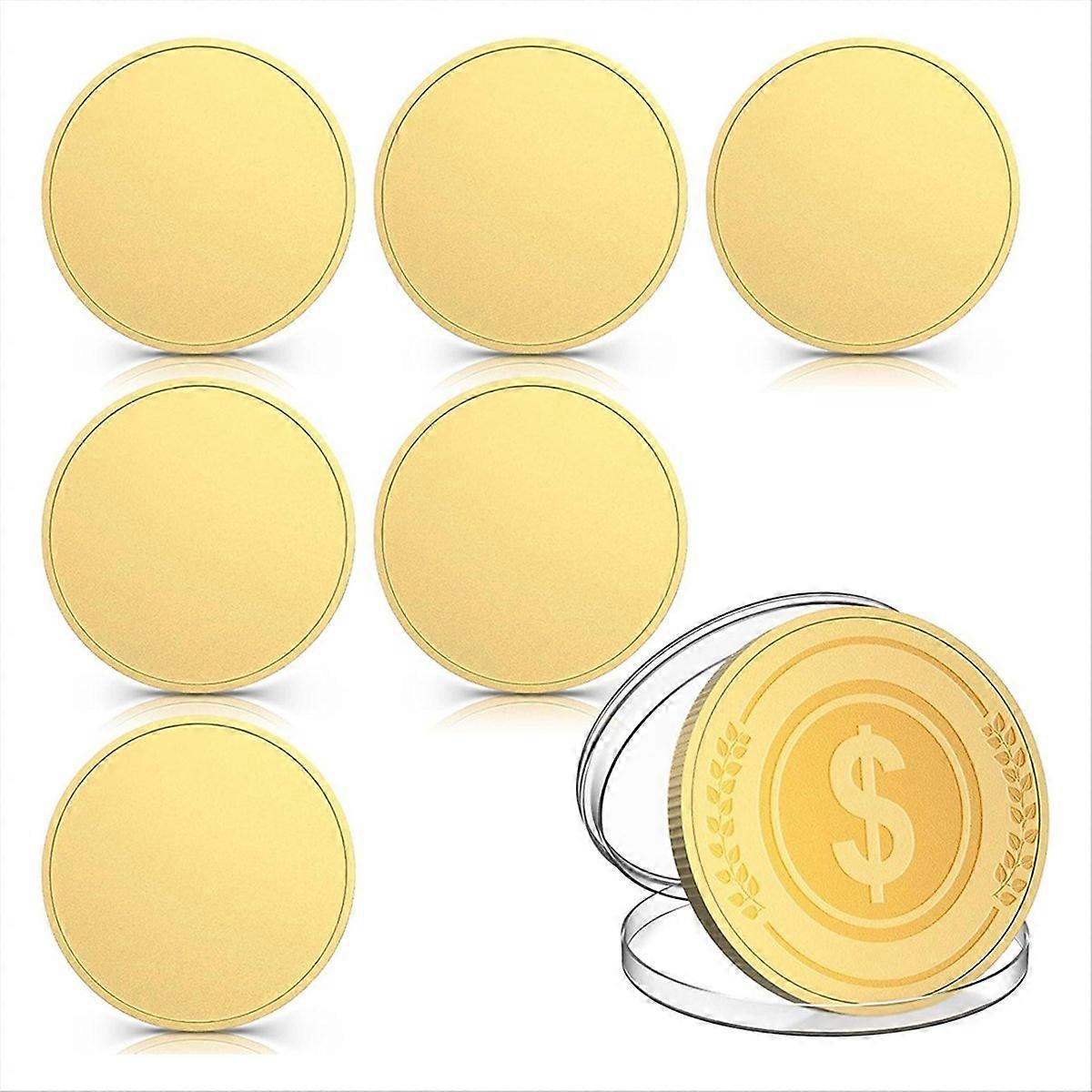 6Pcs Blank Challenge Coins, Laser Engraved Patterns Gold