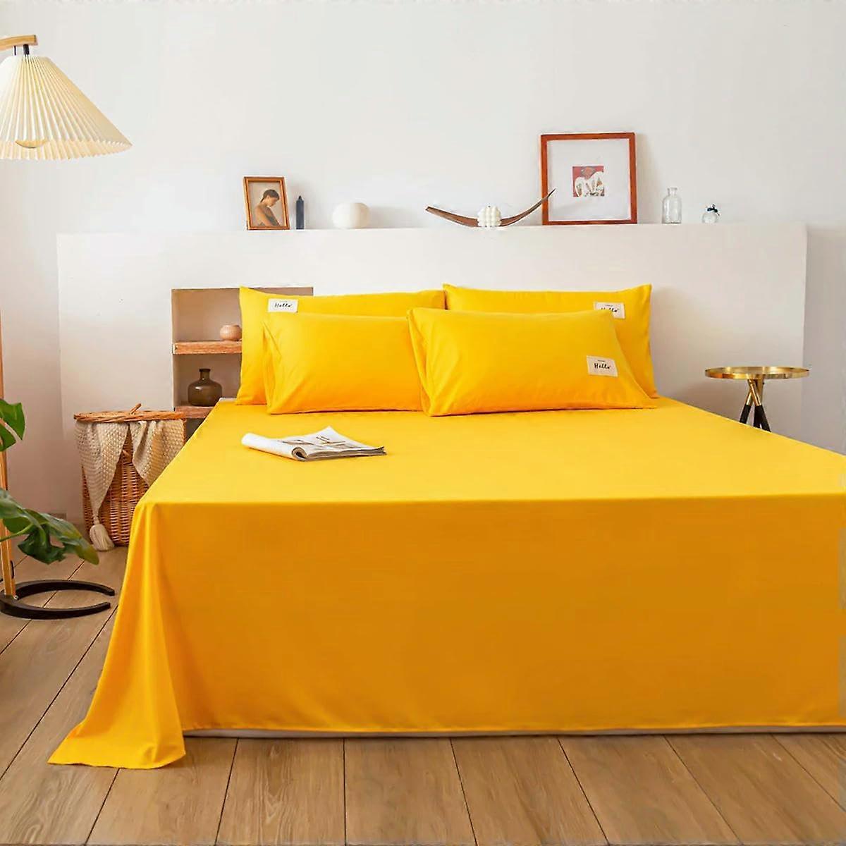 Bed Sheet Set Solid Yellow Fabric For Double Bed 250x230 cm Household Use