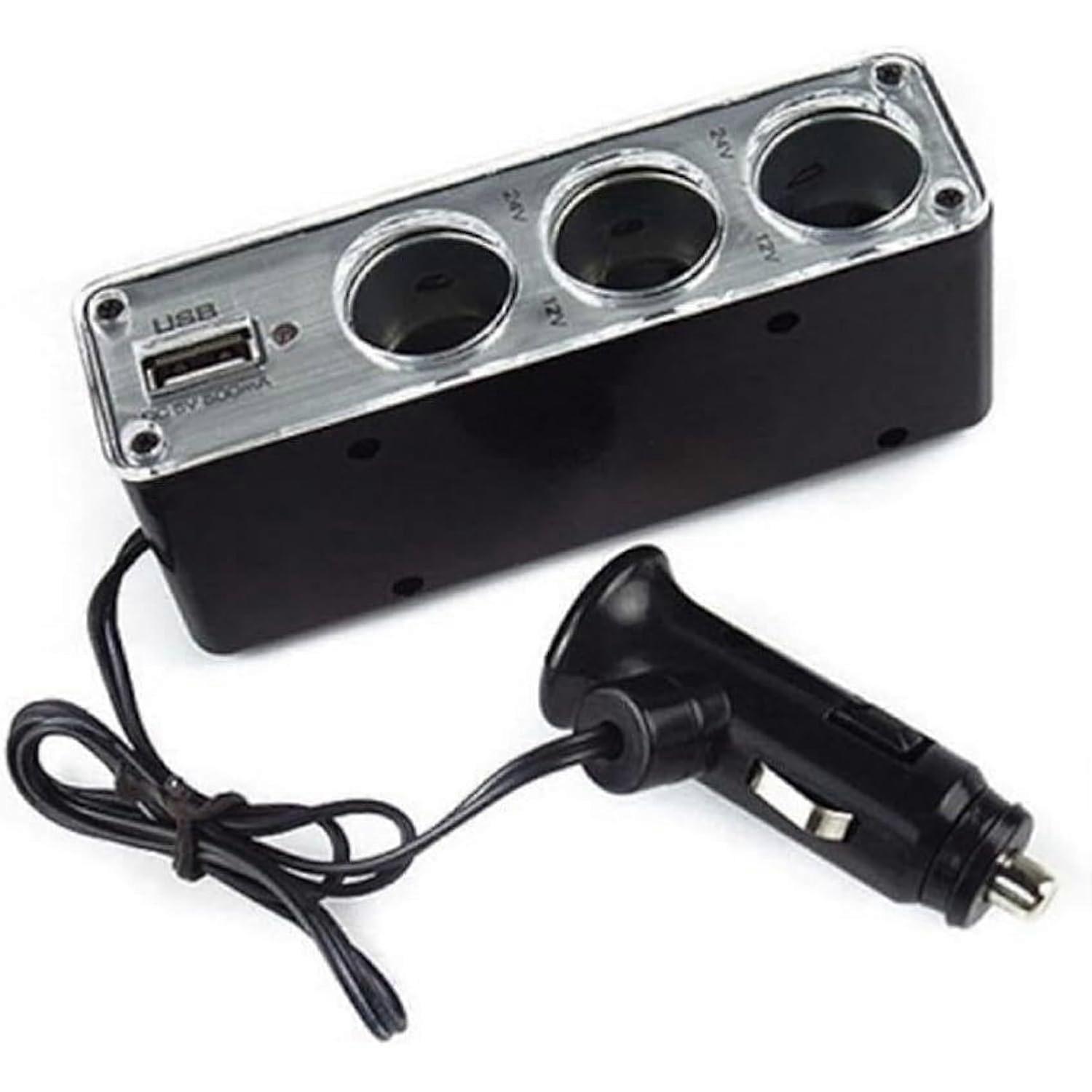 Car Socket Expander with USB Charging Power Triple Adaptor Lighter TER Multiple Devices Accessory 12v