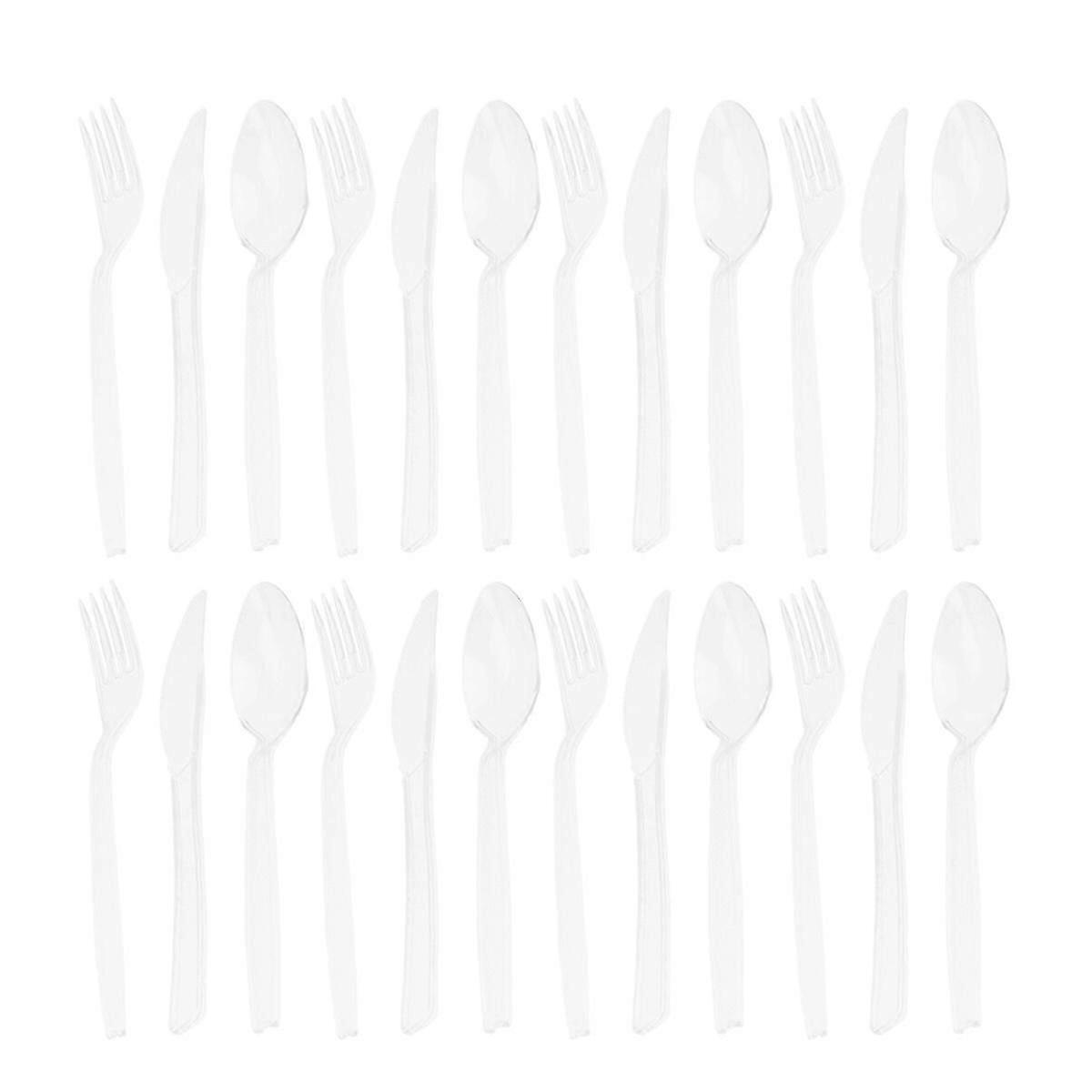 300 adet Şeffaf Tek Kullanımlık Sofra Takımı Parti Plastik Çatal Kaşık Çatal Kaşık Parti Doğum Günü İçin (bıçak, çatal, kaşık her 100 adet)