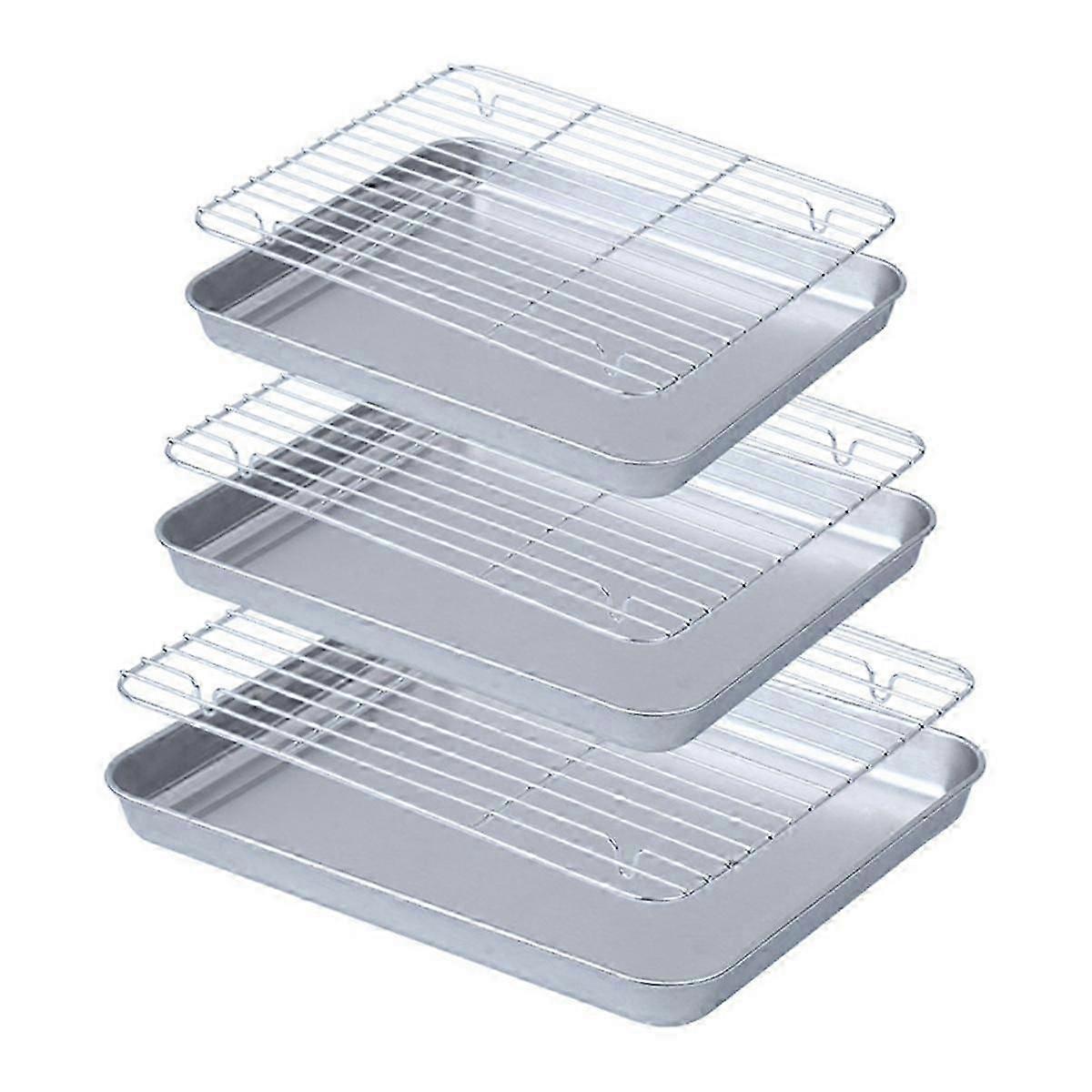 Flat Bottom Drain Tray, Barbecue Tray, Grid Rack, Draining and Preparation Tray, Baking Tray with Cooling Rack Set
