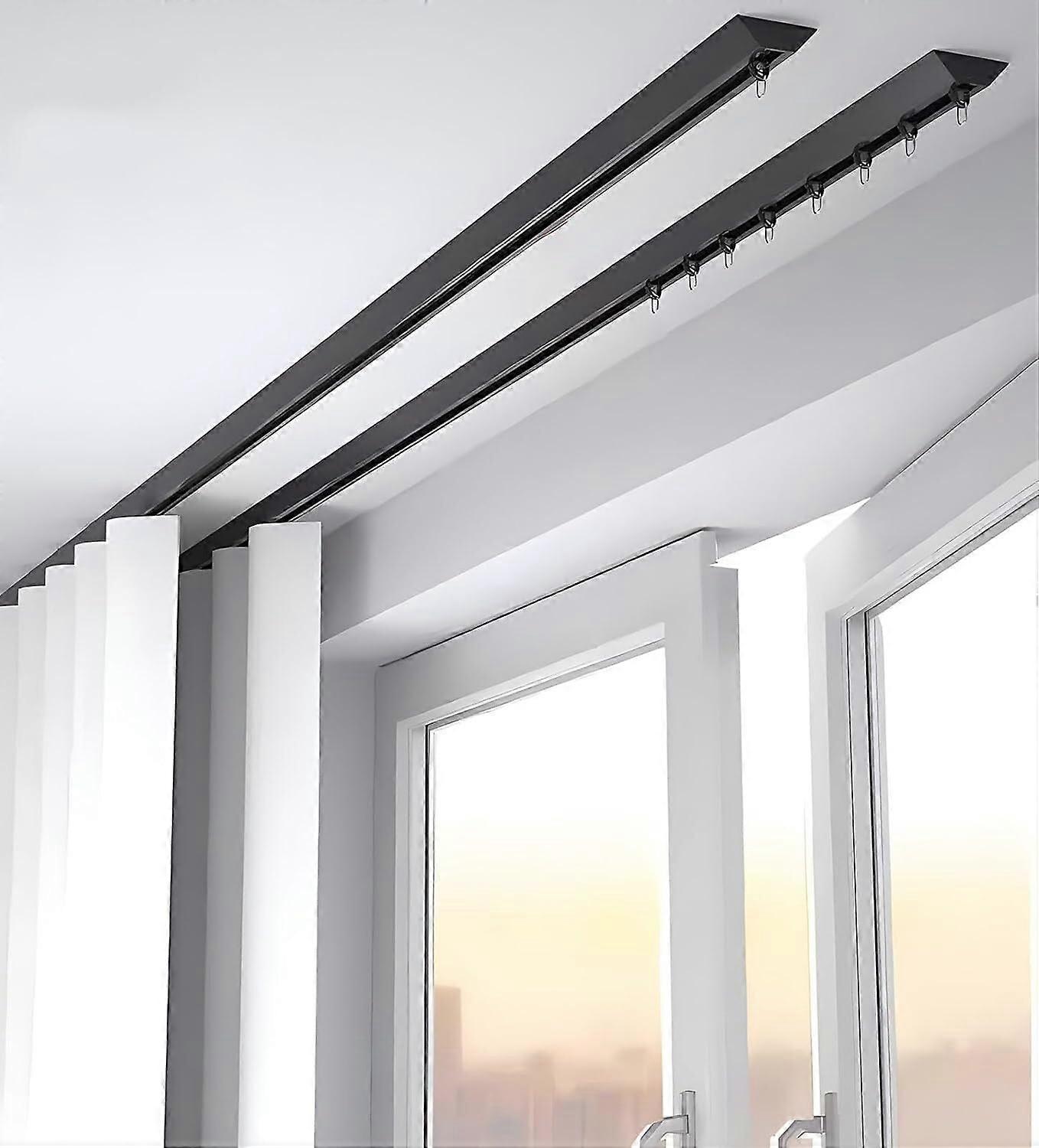 Double Curtain Track Ceiling Mount Adjustable 1.5m12.2m Black for Home Window Drapes