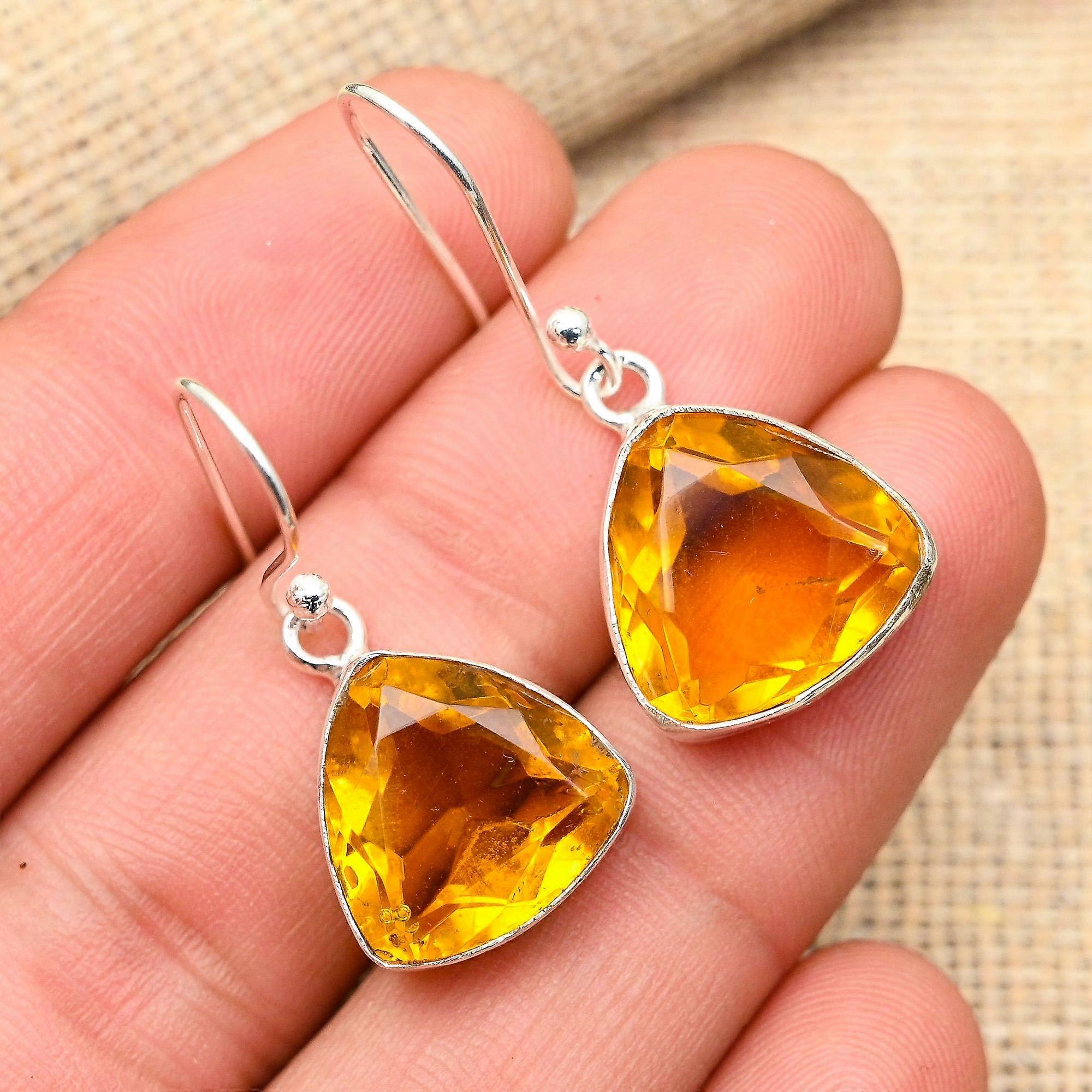 Honey Topaz Gemstone Handmade 925 Solid Sterling Silver Earrings For Her