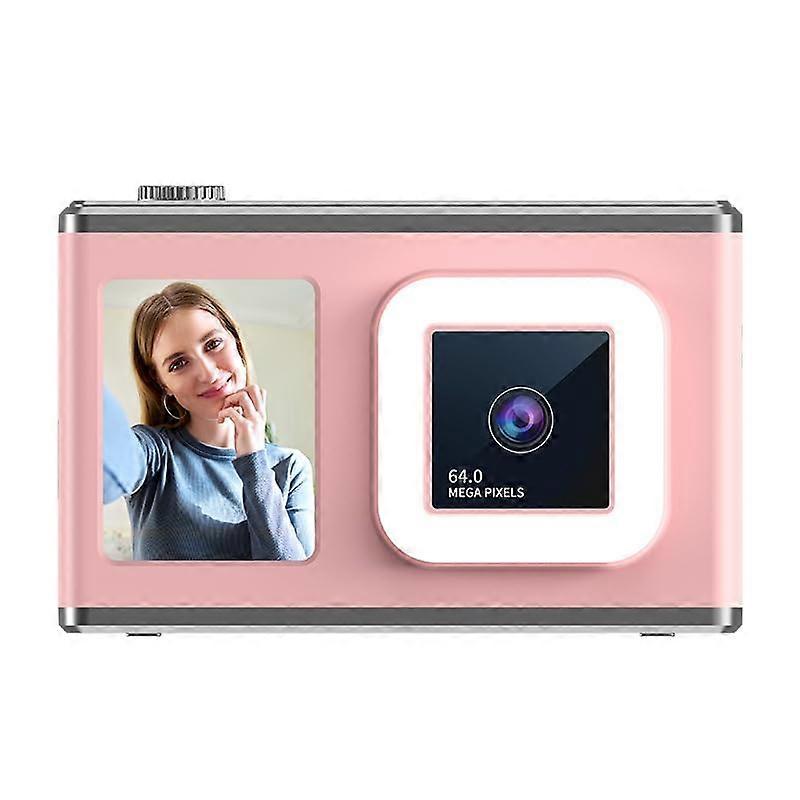 64MP Digital Camera with Dual Lens, HD Photo Video, Compact Travel Vlogging Pink