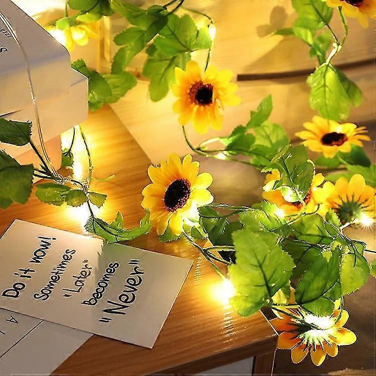 20 Led Artificial Sunflower Garland String Lights Vine Copper Decor Battery Powered(without Battery)