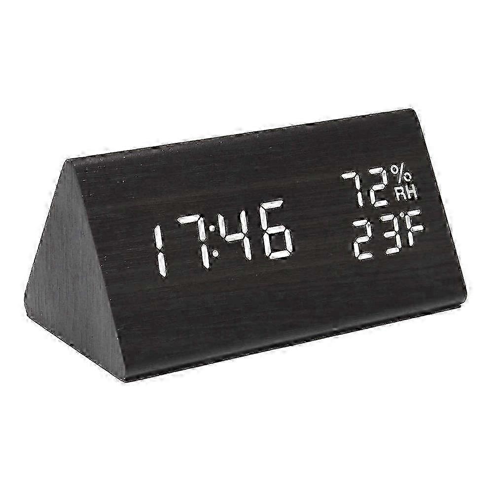 Wooden Alarm Clock, Digital Desk Clock with Sound Control Function, USB Output Ports for Charging, Adjustable Brightness, White LED Display for