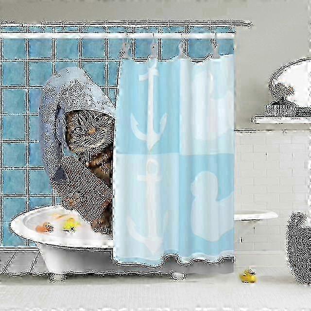 Bathroom Shower Curtain: Cute 3D Cat Design, Waterproof with Hooks