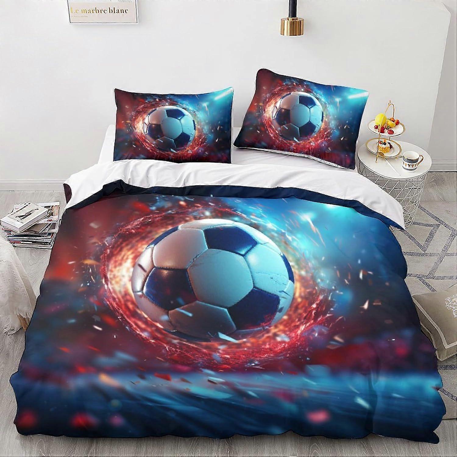 LikeEj كرة القدم الكرة لحاف غطاء كرة القدم موضوع المعزي غطاء 3D الرياضة نمط الفراش مجموعة للأطفال هدية، غطاء لحاف فائقة النعومة غرفة ديكور أغطية السرير