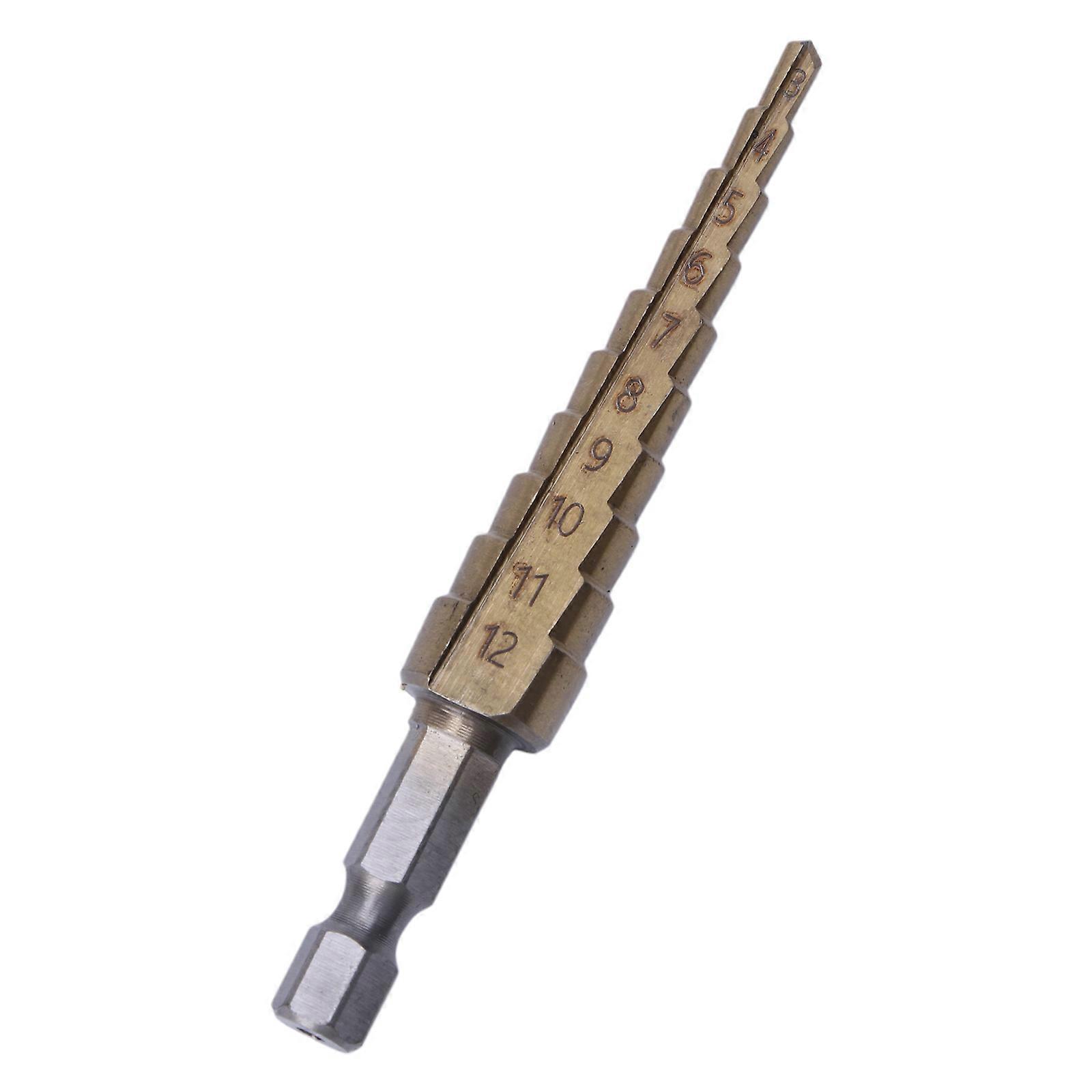 HSS Titanium-Coated Step Drill Set 1/4" hex shank 3-12mm cutting tool Reamer  Gold