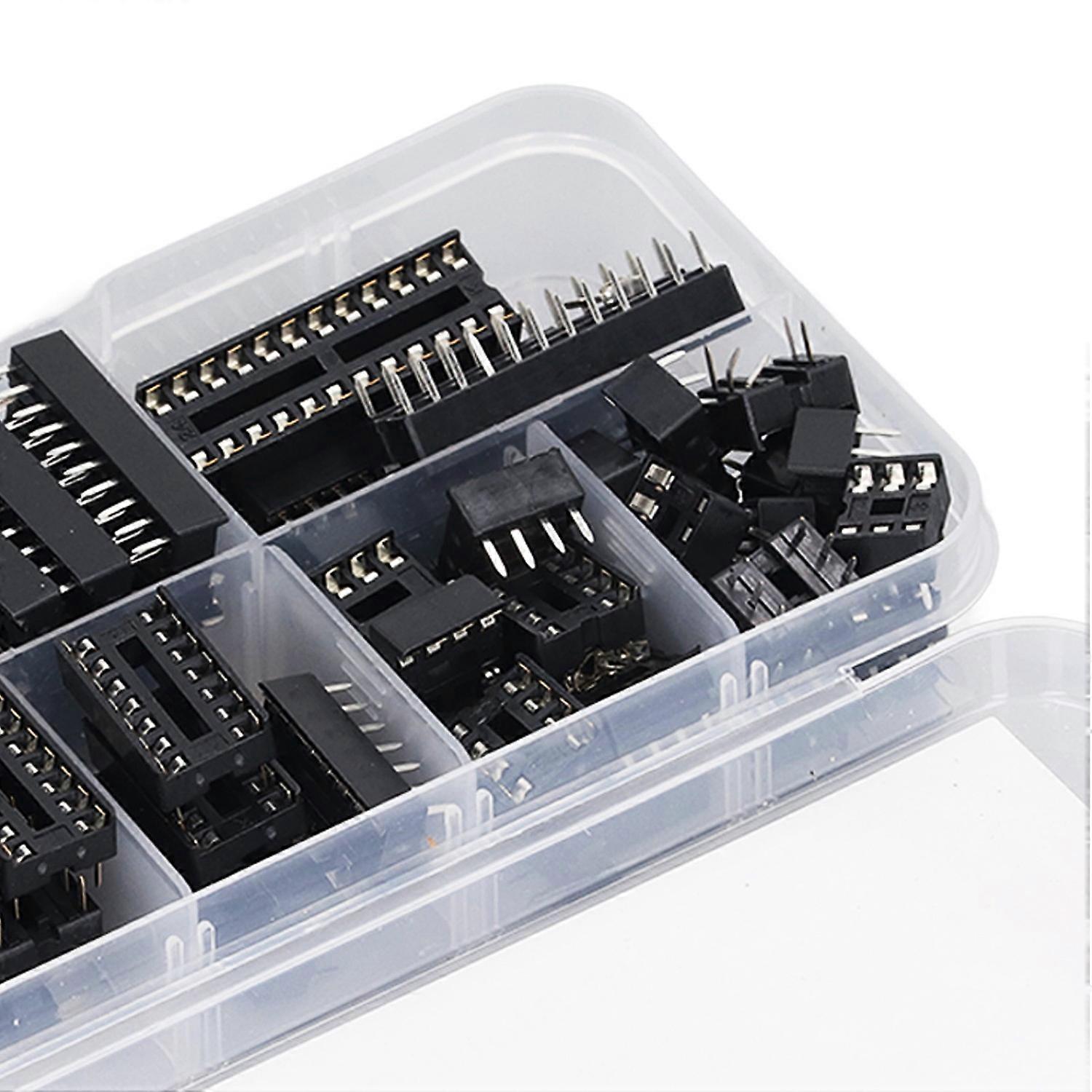 66Pcs IC Chip Socket Insualted Plastic Flat Pin IC Assortment Kit Circuit Components 6P to 28P