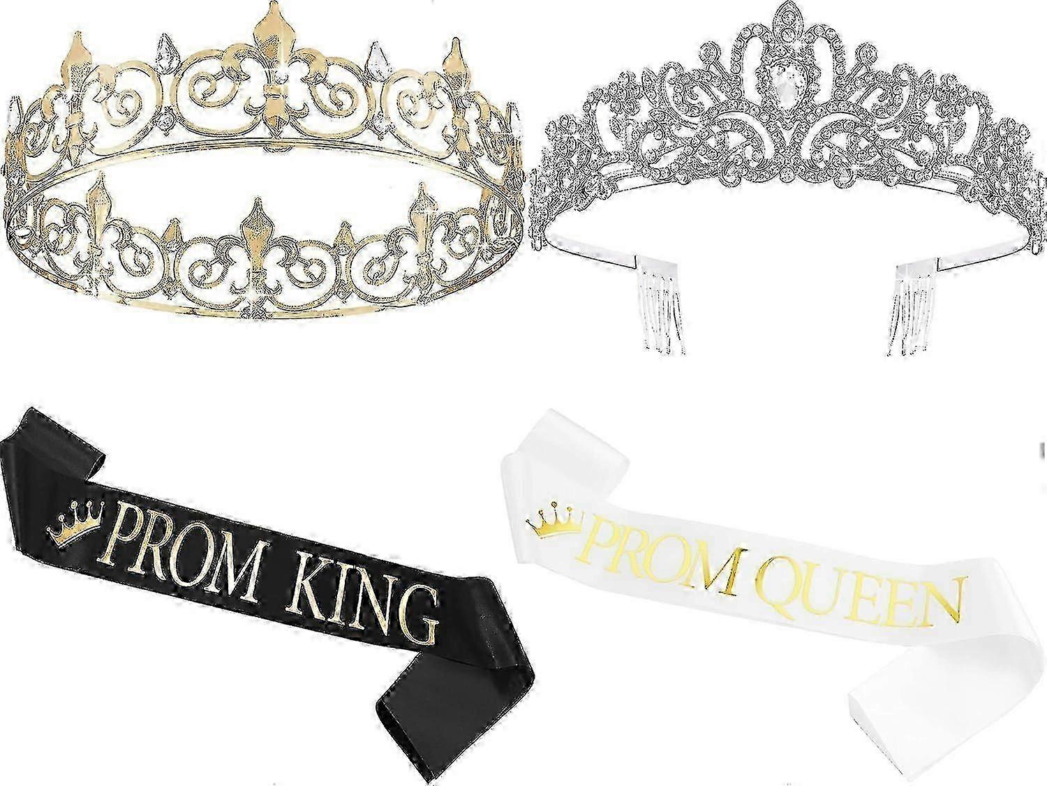 Crown Set for Prom - 4-Piece Tiara with Sashes