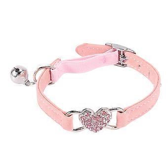 Heart charm and bell cat collar safety elastic adjustable with soft velvet material collar pet product small S pink