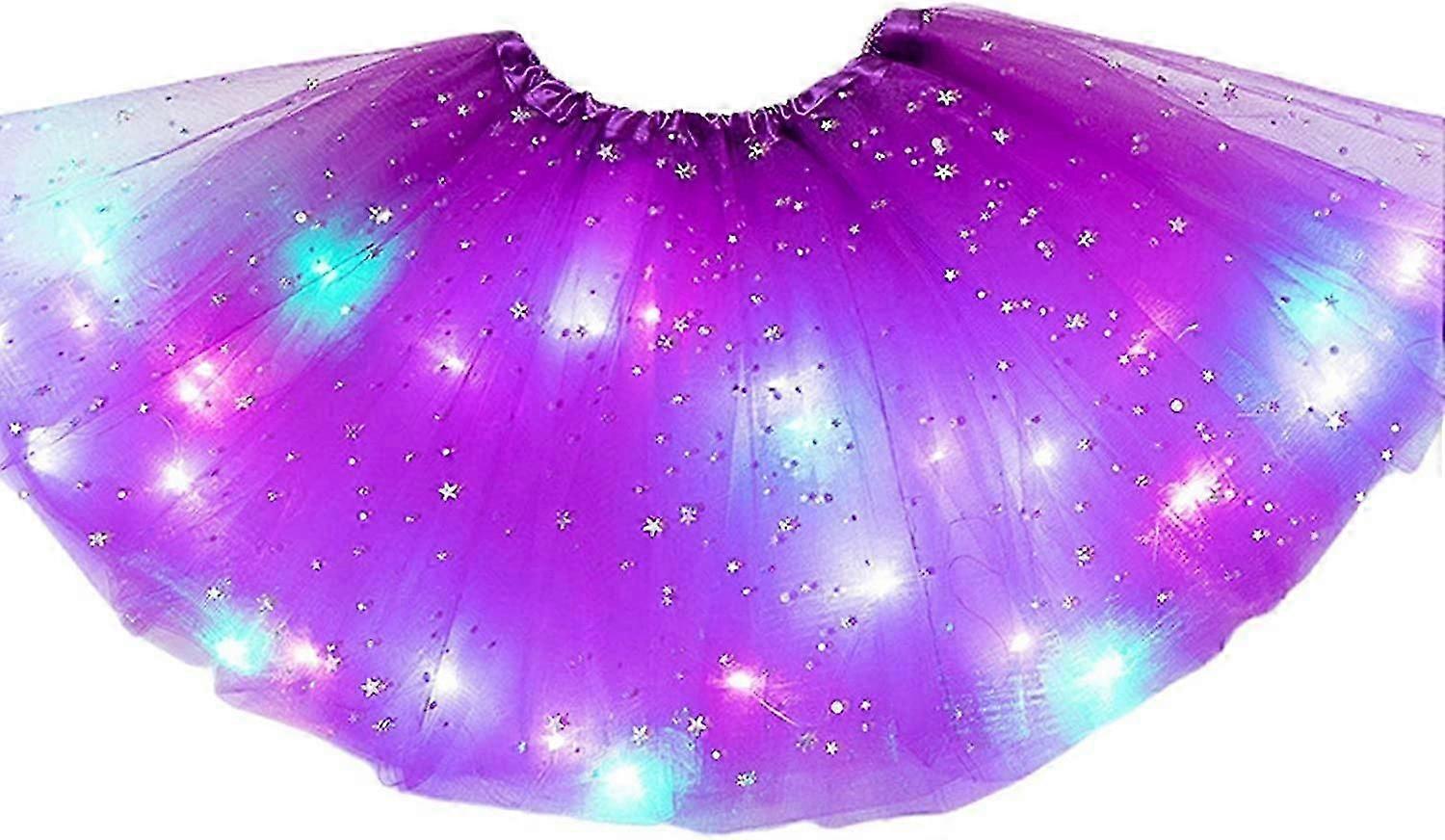 Saia Tutu com Luzes LED para Meninas, Tule Clássico, Roxo