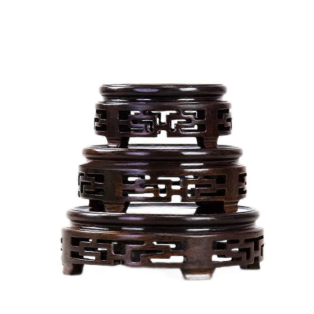 Wooden Round Carved Display Stand for Vase or Flower Pot, Antique Base