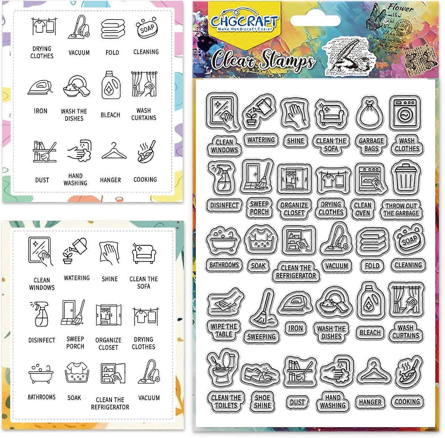 Mini Housework Icon Print Pattern Clear Stamps Silicone Stamp Seal for DIY Scrapbooking and Card Making Paper Craft Decor 6.3  4.3 Inch