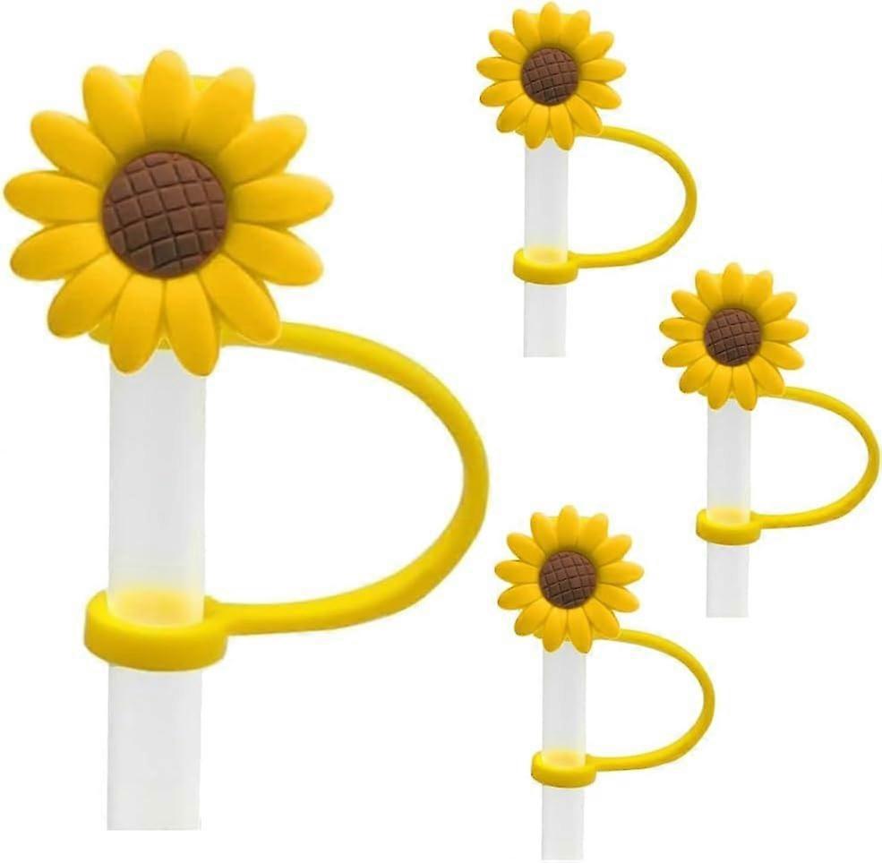 Silicone Straw Covers Sunflower Design Splash Proof Tip Caps Universal Fit Yellow Reusable Set