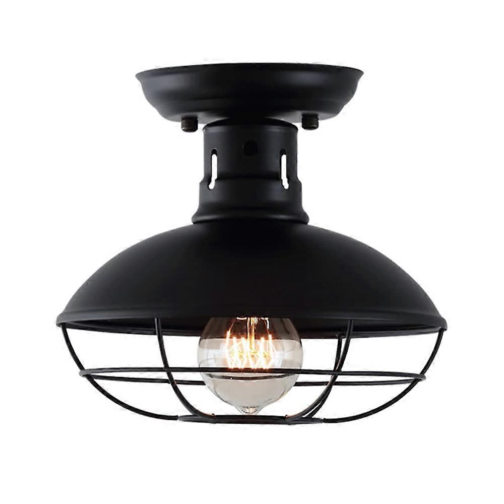 Farmhouse Ceiling Light Rustic Black Cage Fixture, Industrial Flush Mount for Kitchen Hallway Entry