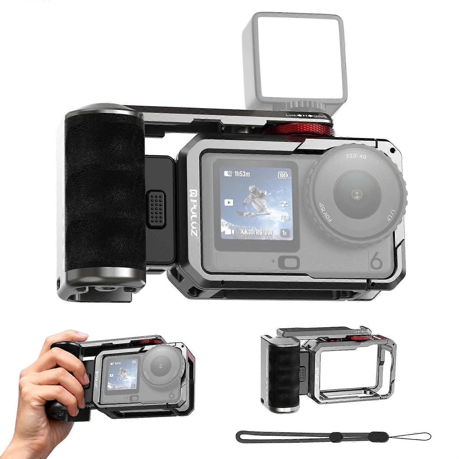 For DJI Osmo Action 6 PULUZ Metal Camera Cage Expansion Adapter with Handle Grip (Titanium)