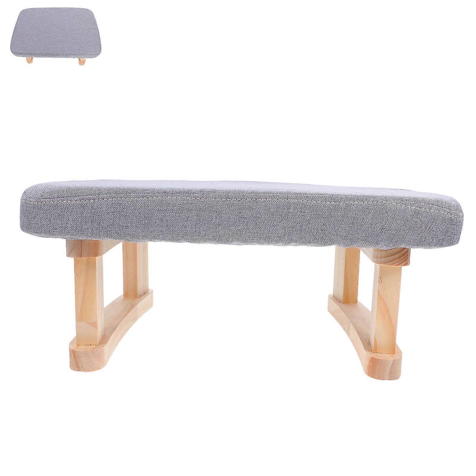 Wood Step Stool for Shoe Changing Use Grey Cotton Linen Material