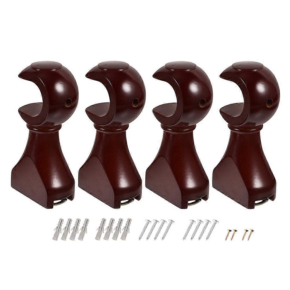 Wood Curtain Rod Brackets Window Curtain Hooks for 4Pcs Dark Red